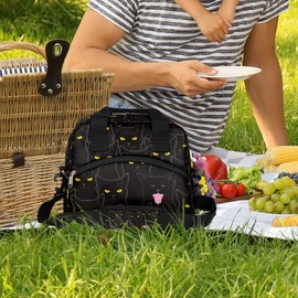 Cute Black Cat Insulated Lunch Bag Box for Women Men,Cat Animal Reusable Lunch Box Cooler Tote Bag for Adult Lunch Container with Adjustable Shoulder Strap for Office work, Picnic,Travel