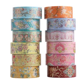 Esweny 12 Rolls Vintage Washi Tape Set, Gold Foil Decorative Masking Tape for Scrapbooking, Bullet Journal, Planner, DIY Crafts, Gift Wrapping