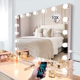 Kottova Kottova Large Vanity Mirror with Lights,24.4"x 21.2",Hollywood Vanity Makeup Mirror with 3 Color Lights, 17 LED, USB Charging Port,Detachable 10X Spot Mirror,Touch Control,White