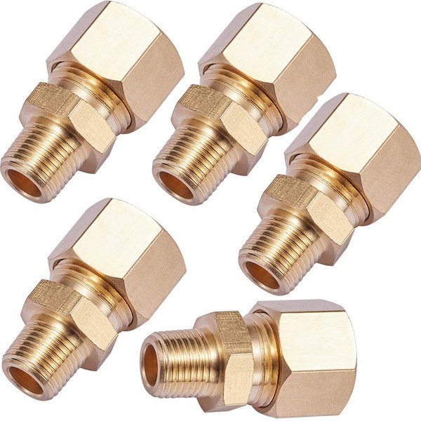 Brass Compression Tube Pipe Fitting Connector, Straight Coupling Adapter, 3/8"