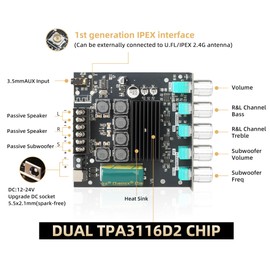 ZK-TB21 Placa de amplificador de potencia Bluetooth5.1 TPA3116 chip con subwoofer de 2.1 canales de 50 W x 2+100 W, amplificador de potencia de audio
