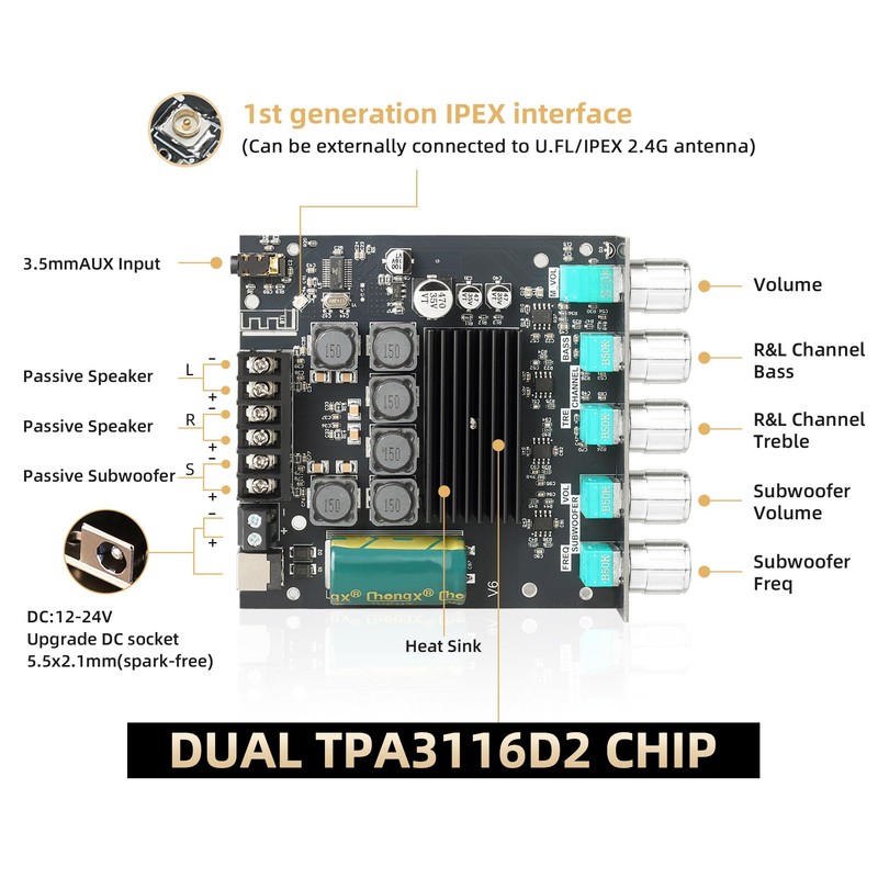 ZK-TB21 Placa de amplificador de potencia Bluetooth5.1 TPA3116 chip con