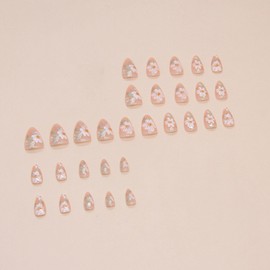 Press on Nails Short Almond Fake Nails Glossy Glue on Nails Nude Nails Press ons Cute Acrylic Nails Spring Summer False Nails with Floral Designs Artificial Stick on Nails for Women 30Pcs