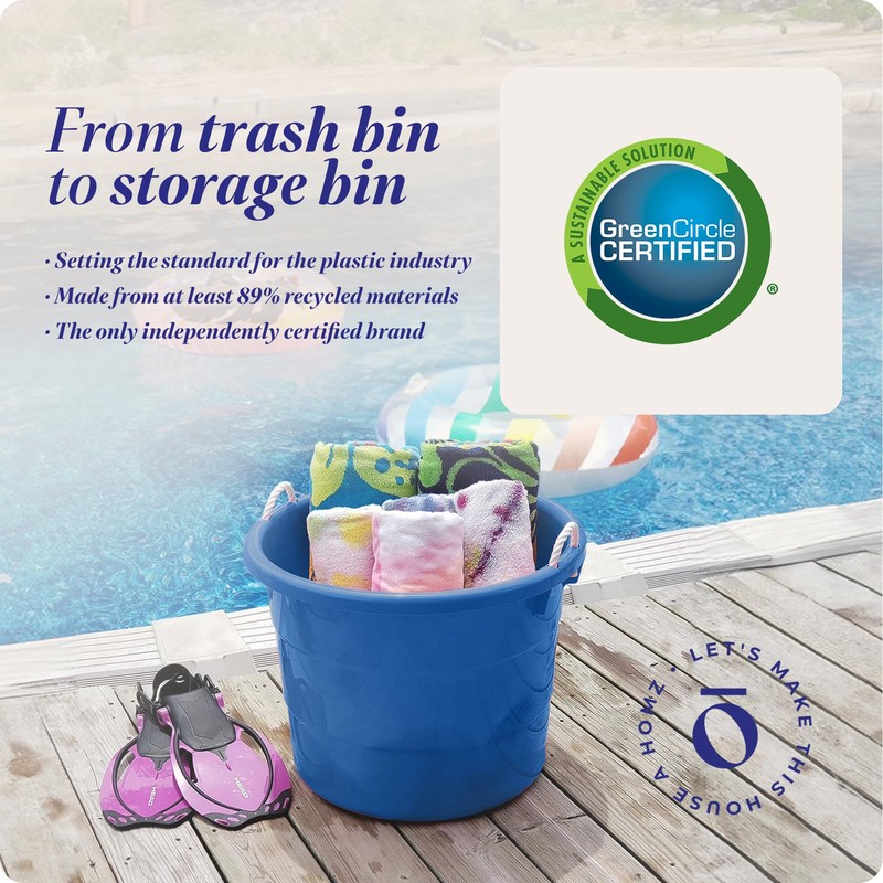 HOMZ 2-Pack Utility Tub, Large Plastic Storage Bucket with Rope