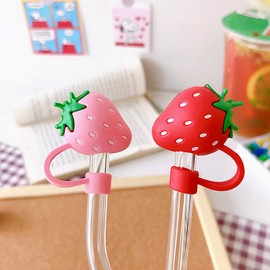 Lemonadeus Silicone 4PCS Straw Tips Cover Reusable Drinking Straw Tips Lids/Plugs Anti-dust, Airtight Seal Splash Proof - for 6-8mm Straws (Cactus Strawberry)