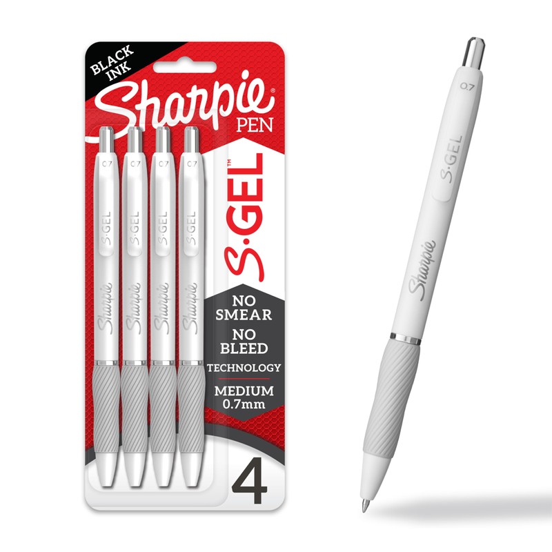 Sharpie S-Gel Pens, Medium Point (0.7mm), Pearl White Body, Black