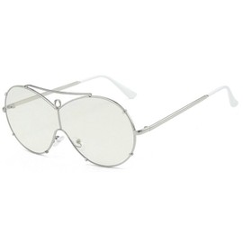 Oversized Pilot Sunglasses Women Fashion Big Frame One Piece Sun Glasses Mask Goggle Trendy Metal Frame Oval Shades (silver)