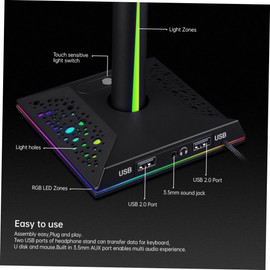 Operitacx RGB Gaming Kopfhörerhalter mit USB Verstellbarer Headset für Pc Zubehör Integrierte LED Beleuchtung Touch Sensor für Gaming Erlebnis