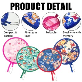 Plipdhy 5 Pcs Folding Hand Fan,Round Handheld Foldable Fan,Chinese Japanese Style Hand Fan,Display Fans,Portable Summer Handheld Folding Fans for Home Personal Decoration Party Wedding Outdoor Games