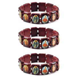 yantu 3 Pcs Religious Wooden Bracelet Jesus Bracelet Saints Rosary Bangles Elastic Stretch Small Panel Wooden Bracelet (Brown)