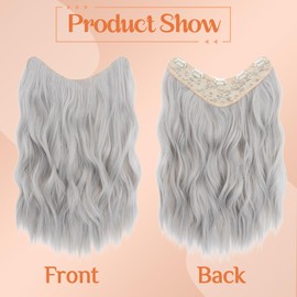 Benehair 18 Inch Clip in Hair Extensions Long Curly Wave Clips in One Piece 5 Clips Extensions Synthetic Fiber Full Head Natural Looking Hair Piece for Women(Silver Gray, 160g)