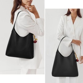 Faux Suede Hobo Bags Vegan Leather Shoulder Bag Tote for Women with Cherry Charm Slouchy Designer Handbag Purse Fall Fashion