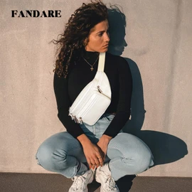 FANDARE Waist Fanny Pack Bumbags for Women Men Sling Bag Genuine Leather Chest Crossbody Bag Cover Pack for Hiking Cycling Travelling Outdoor Sport Gym Business College Shoulder Bag White A