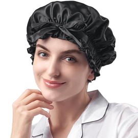 YFONG - Gorro de seda de morera 100 % de doble capa para mujeres que duermen, gorra de seda de lujo de 22 mm con banda elástica y corbata, envoltura n
