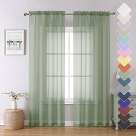 Lecloud Sheer Curtain Panels Set 84" Inches Long, Solid Voile Light Filtering Airy Curtains Window Treatment Drapes for Living Room, 2 Panels Elegant Bedroom Sheer Curtains, Sage Green, 40" Wx84 L