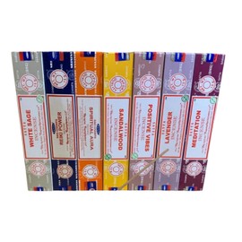 Satya Meditation Incense Gift Set – 7 Premium Scents for Relaxation, Yoga & Aromatherapy – Spiritual Aura, Sandalwood, Positive Vibes, French Lavender, Meditation, Californian White Sage, Reiki Power
