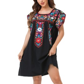 YZXDORWJ Women Mexican Embroidered Dress Ruffle Collar Sleeveless (M, 326BKR)