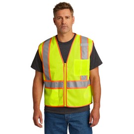 Cornerstone ANSI 107 Class 2 Mesh Zippered Two-Tone Vest, Safety Yellow, L/XL
