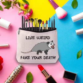 Funny Possum Gift Opossum Lover Gift Live Weird Fake Your Death Makeup Bag Opossum Mom Gift (Live Weird Fake Your Death)
