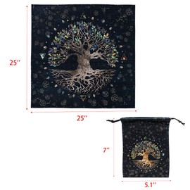 Altar Cloth, Thick Velvet Fabric Tree of Life Pentacles 4 Elements Tarot Cloth, Wiccan Witchcraft Supplies and Tools, VIDAYA Tarot Divination Cards Table Cloth Astrology Tapestry+Tarot Card Bag 25INCH