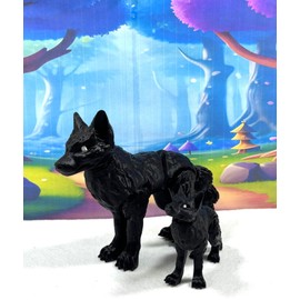 2pcs 3D Printed Wolf, Black Articulated Wolf, Mother and Child Wolf Animal Toy, Fidget ADHD Autism Toy W001-Black