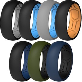 ThunderFit Men Breathable Air Grooves Silicone Wedding Ring Wedding Bands 8mm - 7 Rings (Combination A, Size 10.5 - 11 (20.6mm)