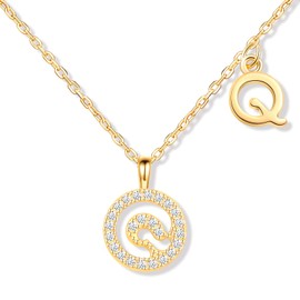 MicLee Women's Necklace 925 Sterling Silver Cubic Zirconia Letter Chain in Rose Gold (Adjustable) Chain Letter Initial A-Z Disc Round Letter Pendant with Gift Bag Super Gift, Silver, Cubic Zirconia