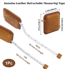 GORGECRAFT 60 Inch/1.5M Crazy Horse Leather Tape Measure Sewing Genuine leather Flower Pattern Retractable Mini Measuring Roll Ruler Soft Square Dual Sided Measurements Tape for Tailor Fabric Clothes