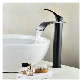 JVOZBZMWZ Bathroom Faucet hot and Cold Brass Water Sink Crane Brass Black Gold Basin Faucet Waterfall Sink Faucet Single Handle Water tap (Color : Black Tall)