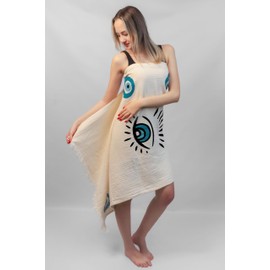 ICONIUM FASHION Evil Eye Printed, Turkish Peshtemal Towel, Cotton Bath Towel, Beach Towel
