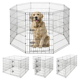 BOWHAUS Foldable Outdoor/Indoor Pet Playpen with Gate, Available in 36 Inch Height Metal Portable Kennel, Heavy-Duty Exercise Fence Cage 8 Panels for Large Dog, Animals
