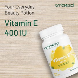 Ambrosial Vitamin E Capsules for Skin & Face VIT E 400 IU| Natural & Pure Vitamin E Oil Capsules |Highly Absorbable & High Strength| Hair Skin & Nail Vitamins for Women & Men (Pack of 1-60 Softgels)