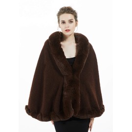 BEAUTELICATE Faux Fur Shawl Winter Wedding Wraps Women Bridal Stole Bridesmaids Shrug Lamb Wool Cape Fancy Dress Gatsby Custume(One Size, Cocoa)