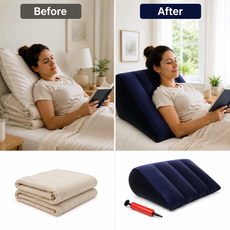 Inflatable Wedge Pillow for Travel and Camping – Lightweight Lumbar,