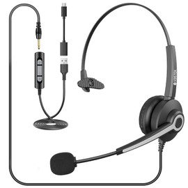 Headphones with Microphone PC Headset Adjustable Microphone with Noise Cancelling USB Type-C 3.5 mm Headset with Microphone Headphones for Business/Phone Conferences/Skype Chat/Online Courses (Black)