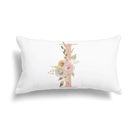 English Alphabet I Decorative Throw Pillow Covers Letter I Floral Pillow Cases White Velvet Soft Square Initial Cushion Covers Outdoor Sofa Couch Bedding Home Pillow Protectors 12x20 (I)