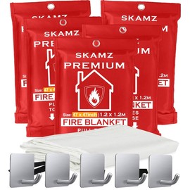 SKAMZ Emergency Fire Welding Blankets for Home, XL Size - 47" x 47" - 5 Pack W/Hooks - Kitchen Fire Blanket, High Heat Resistant Flame Retardant Fabric for Welding, Safety, Camping and Outdoor use.