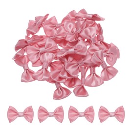 MECCANIXITY 50pcs Bean Paste Pink Bow Ties 1.5"x1" Mini Bowknot for Crafting Little Satin Bows Bulk
