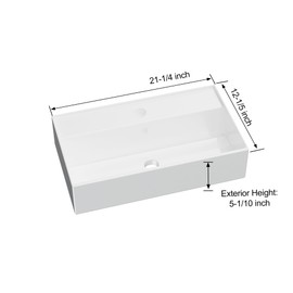 Floating Bathroom Vessel Sink Wall Mount, Hugsleek 21 x 12 inch Rectangle White Porcelain Ceramic Vessel Sink Wall Mounted Hang Bath Sink Bowl Basin Lavatory Vanity Restroom With Faucet Hole Overflow