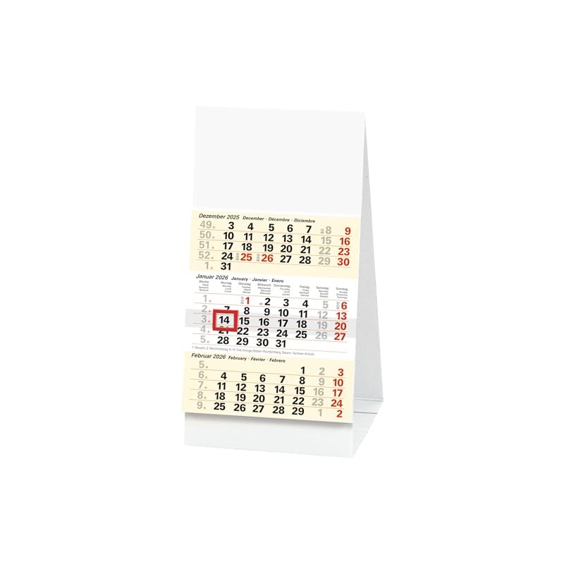 BRUNNEN 3-Month Desk Calendar 2026, 100 x 120 mm, White/Light
