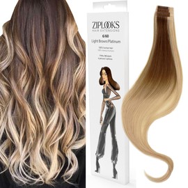 ZIPLOOKS | Ombréage Hair Extensions | Human Hair Extensions | Ombre Light Brown to Platinum Balayage Highlights with ZTool Application, Damage-Free Hair & Scalp, 16 Inch, #6/60, 4 Pcs 20g