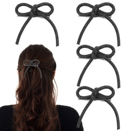 4Pcs Black Rhinestone Bow Hair Clips Prom Hair Accessories Non Slip Hair Bows for Women Hair Bows for Women