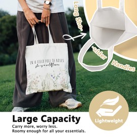 LIANGW Flowers Bible Bags for Women, Cute Flowers Summer Canvas Tote Bag Reusable Shopping Grocery Bags, Christian Gifts