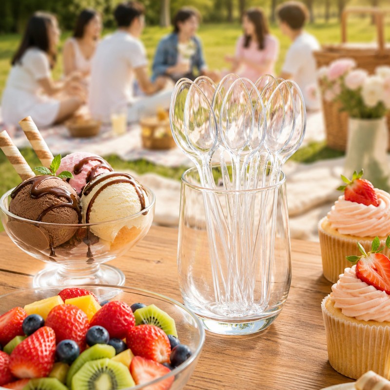 100 Count Clear Plastic Spoons Disposable Heavy Duty Cutlery Set