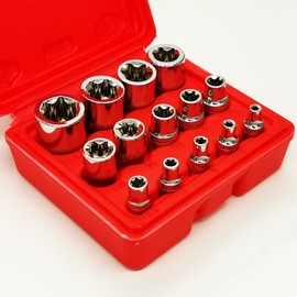 Female E Torx Socket Set 3/8 1/2 1/4 Drive E4 - E24 External Torque Star Socket Kit 14pcs External Torx Socket Set, E4 E5 E6 E7 E8 E10 E11 E12 E14 E16 E18 E20 E22 E24 Socket Set