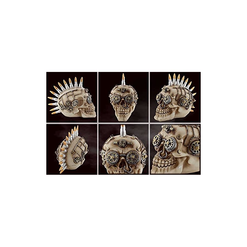 Decorative Skull Steampunk Warboy with Cartridges Mohawk Height Approx. 15