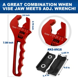 BRIFITOR AN Fittings Hose Wrench Adjustable Aluminum Fittings Wrench For 3AN-16AN Hose Adapters, Red (With 4'' Vise Jaws Pads)