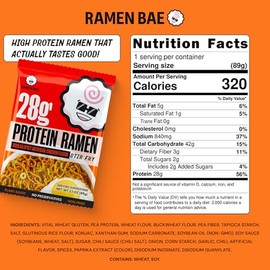 Ramen Bae High Protein Ramen Noodles Stir Fry - Korean Spicy Chicken Flavor 28g Protein - Air Dried Not Fried, Plant Based, Vegan Protein Noodles - Low Carb & Fat - Very Spicy (Pack of 6)