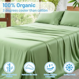 MEISHANG Extra Deep Pocket Queen Sheets Set Rayon Derived from Bamboo Fit 18-24 Inch Mattress Luxury Cooling Sheets Silky Soft Moisture Wicking Queen Size Green