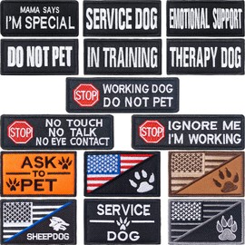 15 Pieces Service Dog Patches Dog Vest Patches Removable Tactical Patches Embroidered Fastener Hook Loop Patch Animal Vest Harnesses Patch Pet Patches for Vest Harnesses Collars Leashes in Training